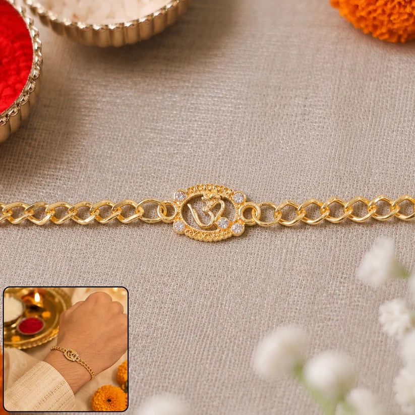 Rakshabandhan Om Stone Rakhi – Stylish Gold Tone Design for Brothers (pack of 6)