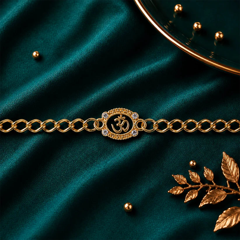 Rakshabandhan Om Stone Rakhi – Stylish Gold Tone Design for Brothers (pack of 6)
