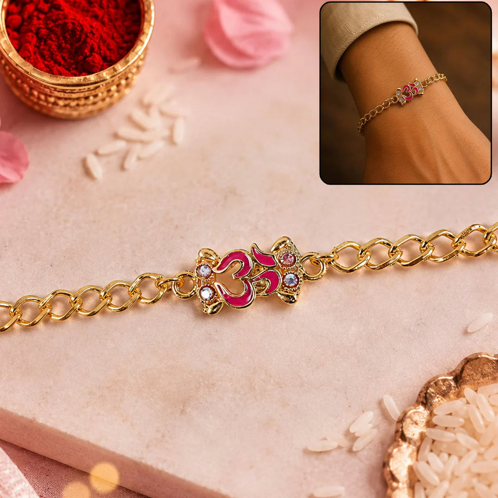 Om Stone Studded Rakhi – Elegant Festival Gift for Brother (pack of 6)
