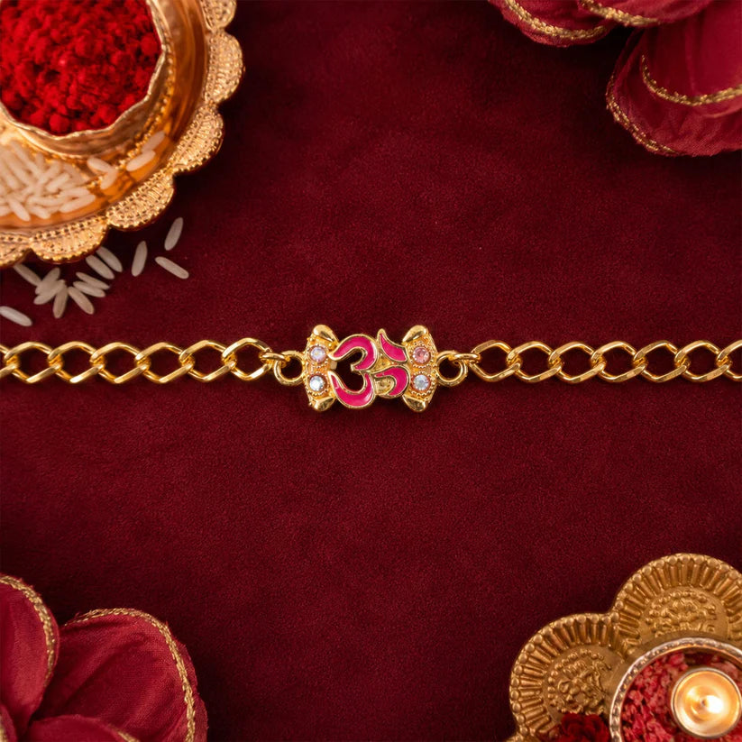 Om Stone Studded Rakhi – Elegant Festival Gift for Brother (pack of 6)