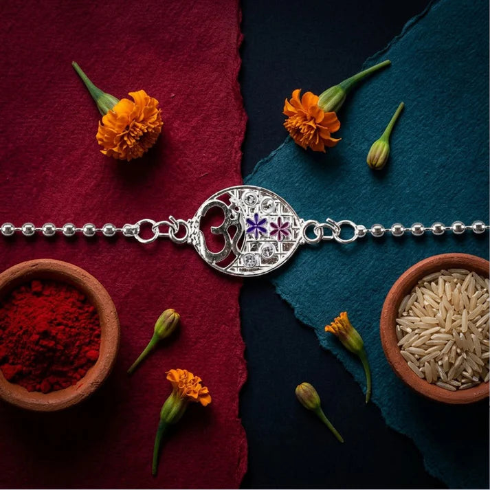 Om Symbol Rakhi – Elegant Floral Design for Brothers and Sisters (pack of 10)